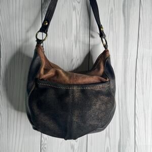Y2K The Sak Two Tone Bronze Brown Metallic Leather Crossbody Hobo Bag Purse